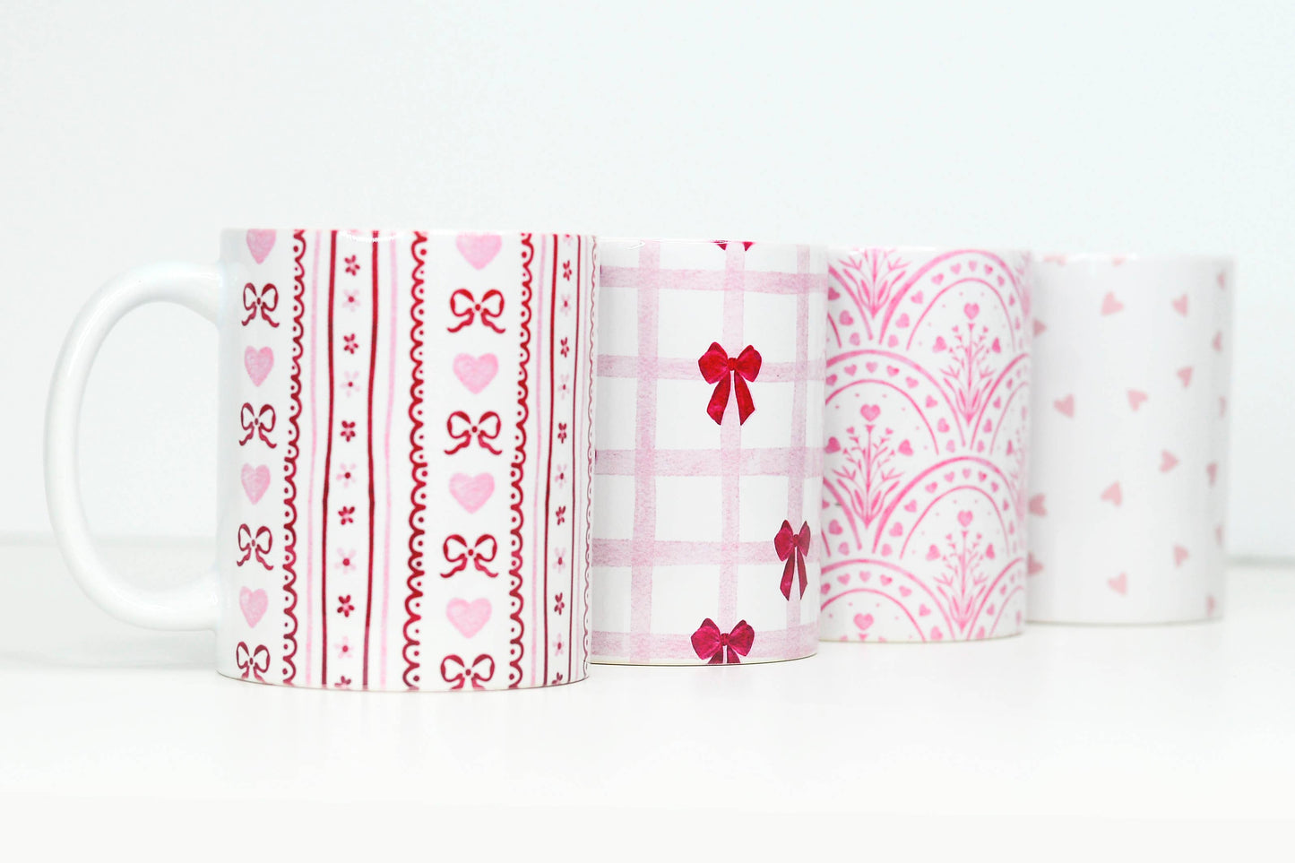 Valentine's Ceramic Mug Pink Red Bows Hearts