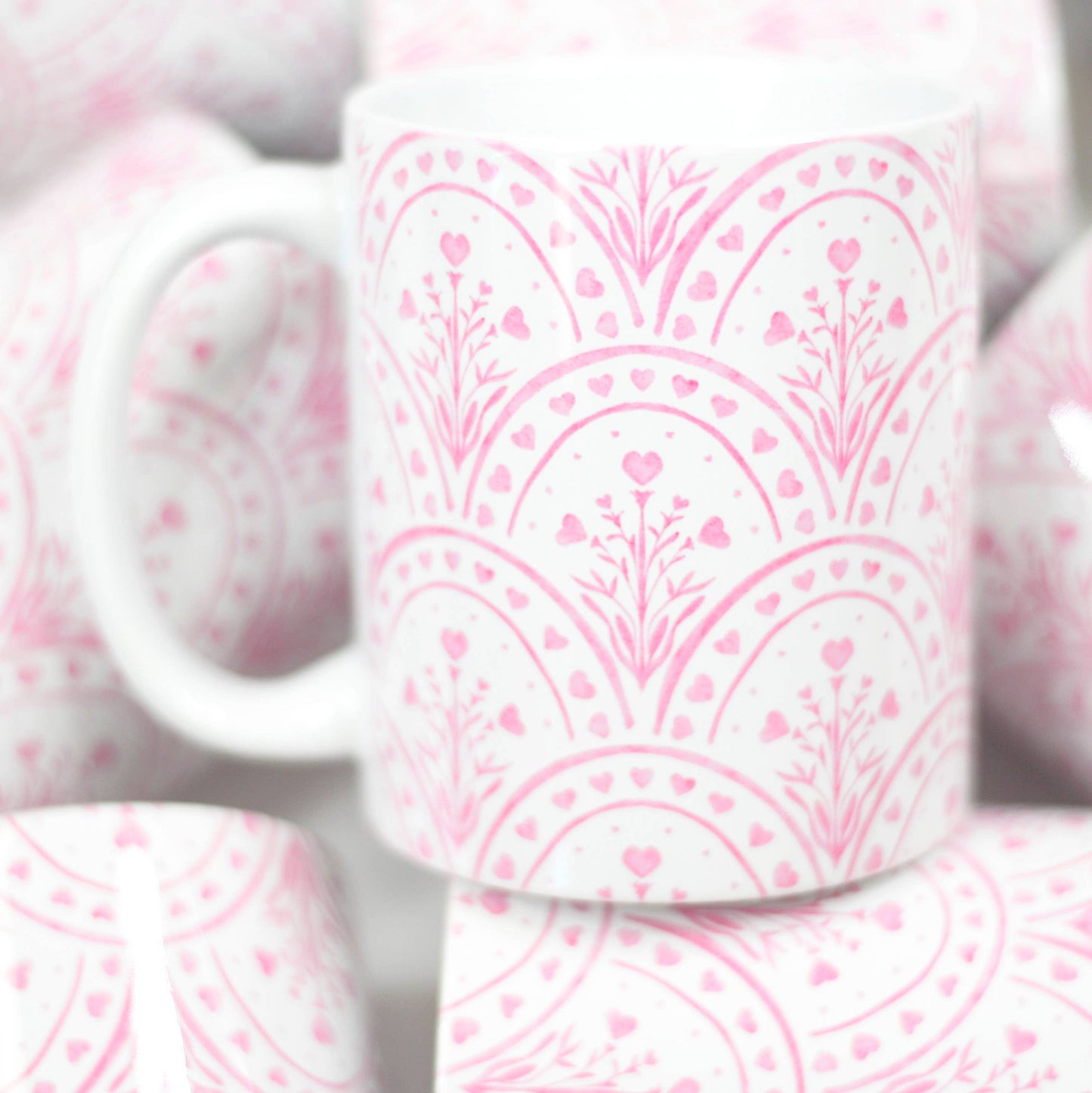 Valentine's Ceramic Mug Pink Red Bows Hearts