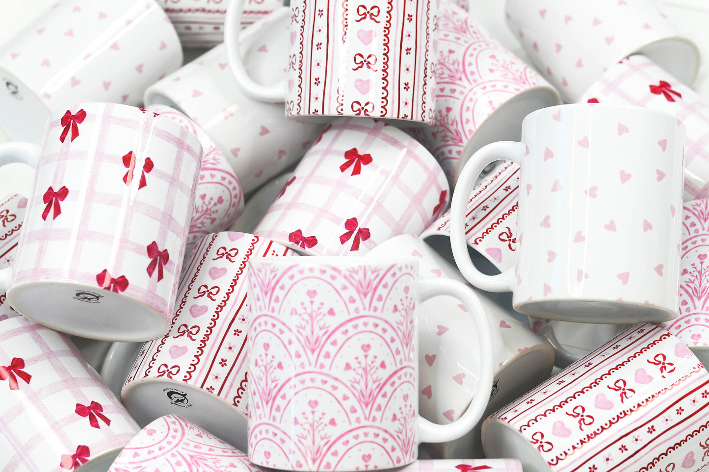 Valentine's Ceramic Mug Pink Red Bows Hearts