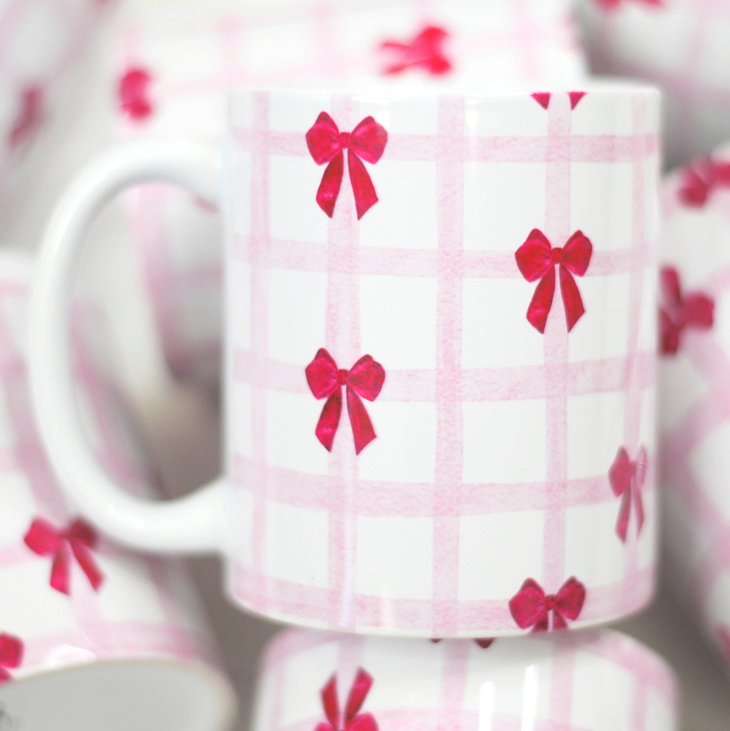 Valentine's Ceramic Mug Pink Red Bows Hearts