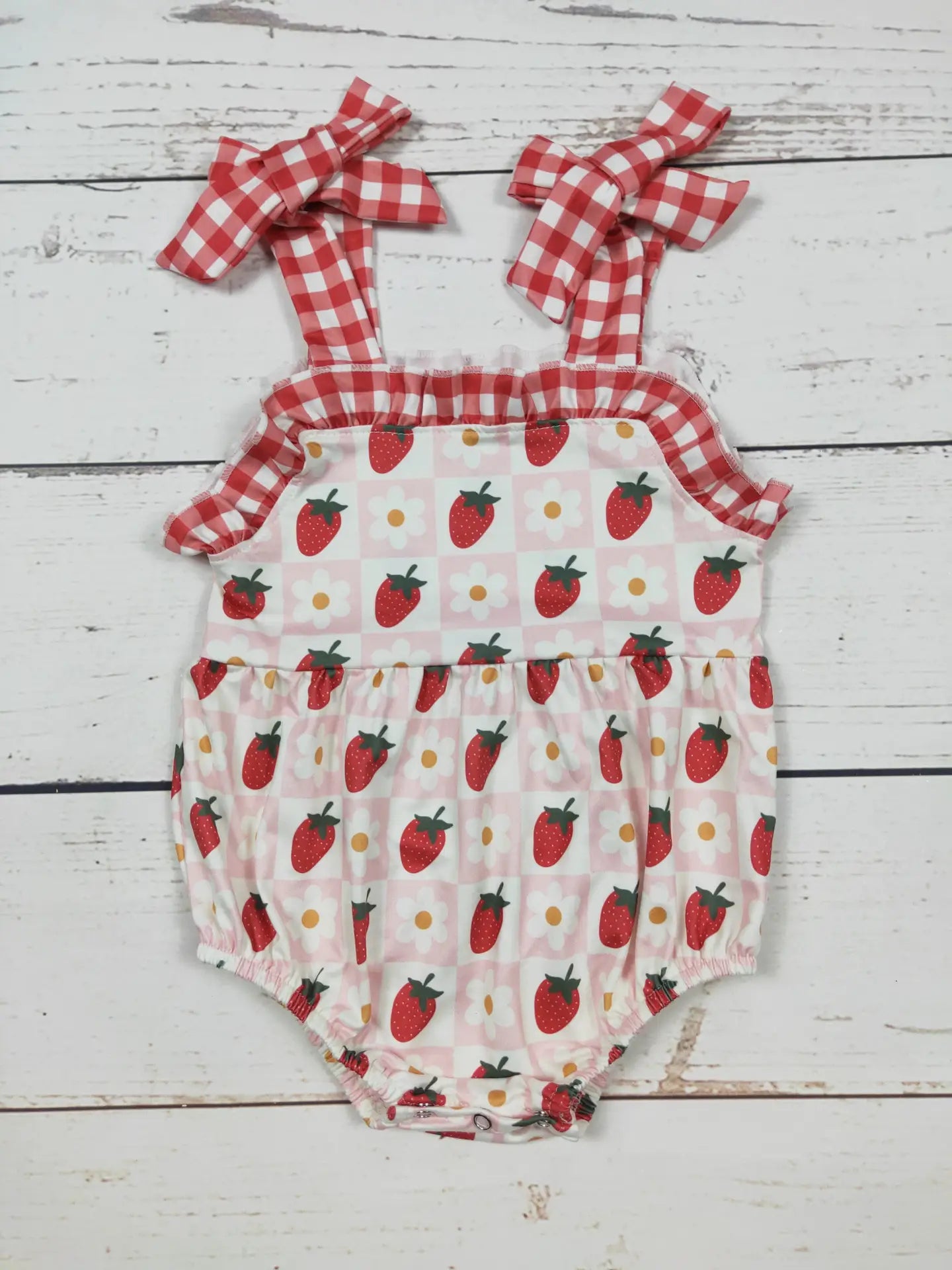 Baby Girl Checkered Strawberry Bubble Romper