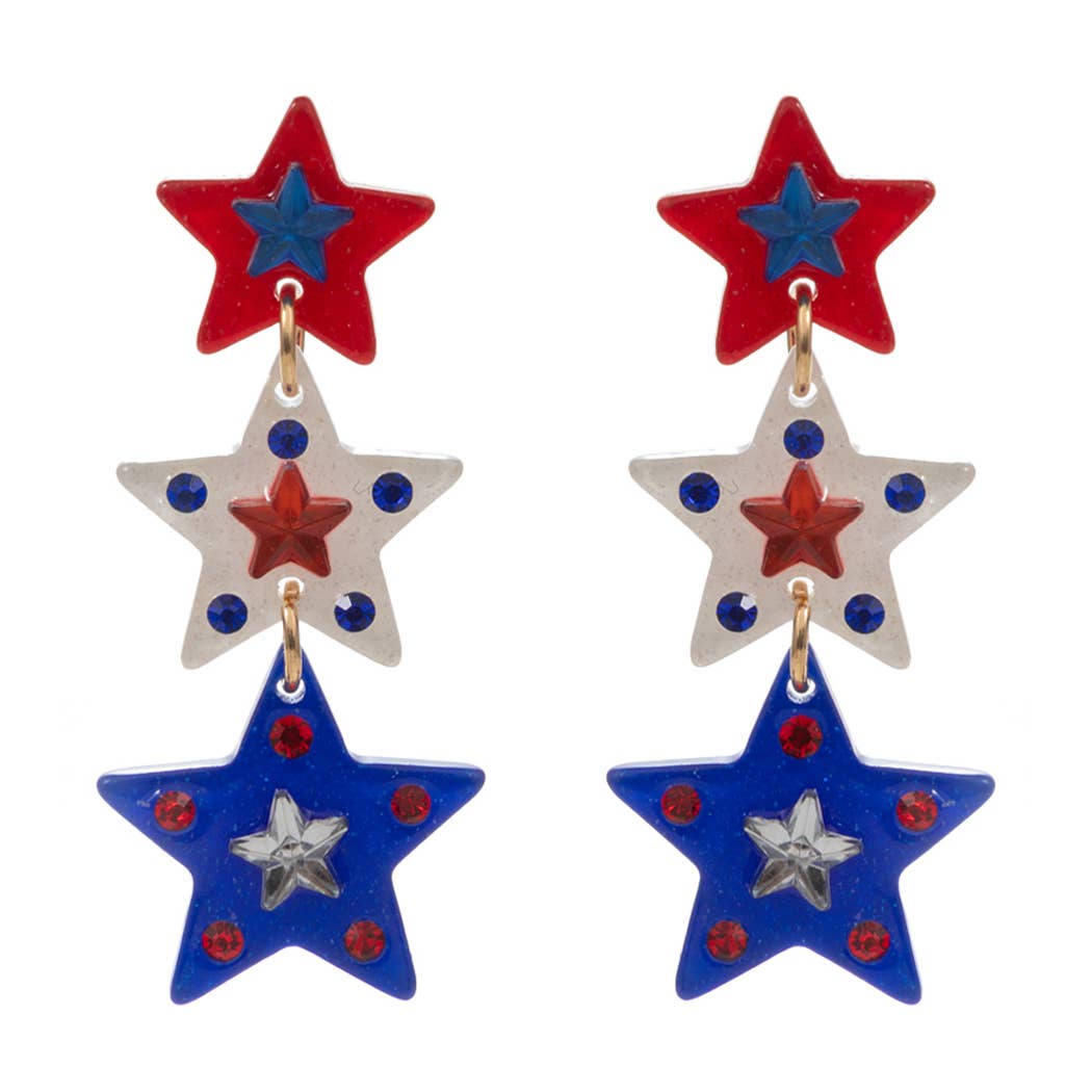 American Flag Designed Starts Post Earrings: ONE SIZE / SV