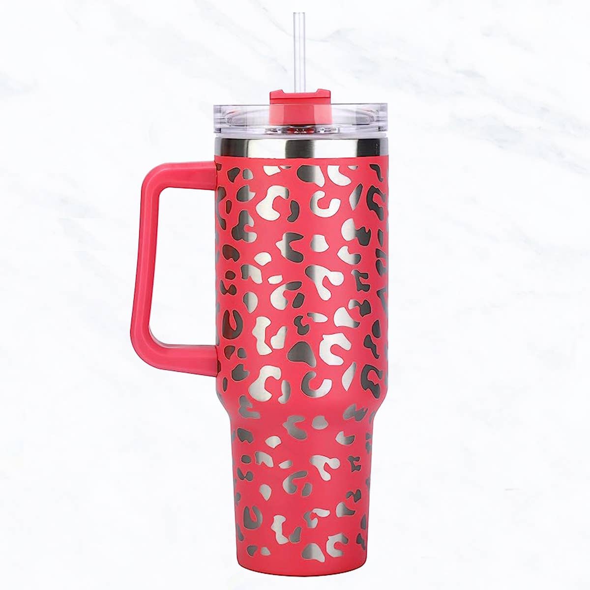 Red 40 oz, Stainless Steel Laser-Cut Cheeta Tumbler