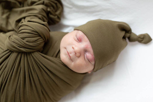 Swaddle Blanket & Baby Hat (Newborn - 3 mo.) - Army Green