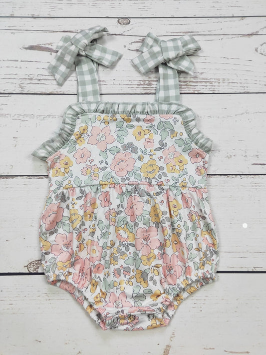 Baby Girl Checkered Flower Bubble Romper