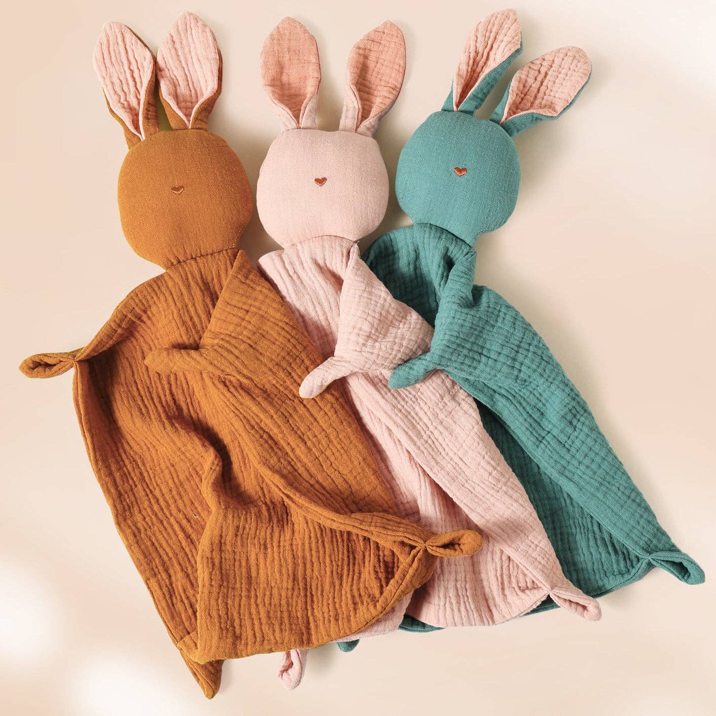 Cartoon Bunny Comforter Blanket Cotton Soft Baby Lovey: Navy Blue and Blush