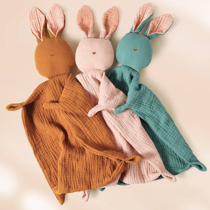 Cartoon Bunny Comforter Blanket Cotton Soft Baby Lovey: Navy Blue and Blush