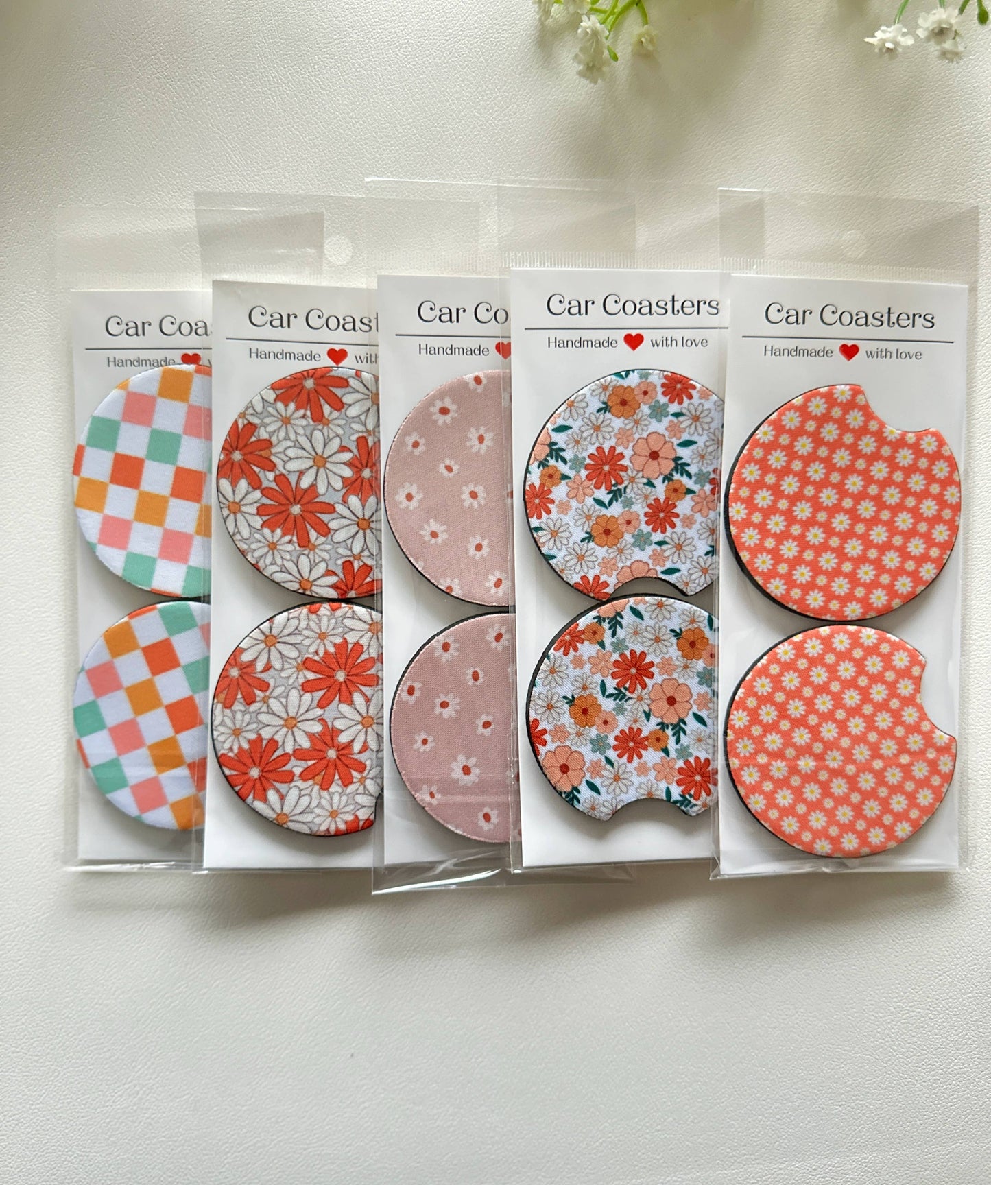 Car Coasters, Set of 2 Car Floral Boho Retro Coasters: #23