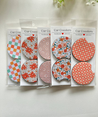 Car Coasters, Set of 2 Car Floral Boho Retro Coasters: #10