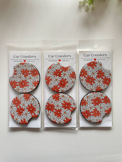 Car Coasters, Set of 2 Car Floral Boho Retro Coasters: #23