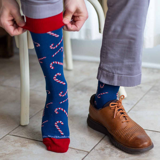 Men's Candy Cane Lane Socks   Navy/Red   One Size