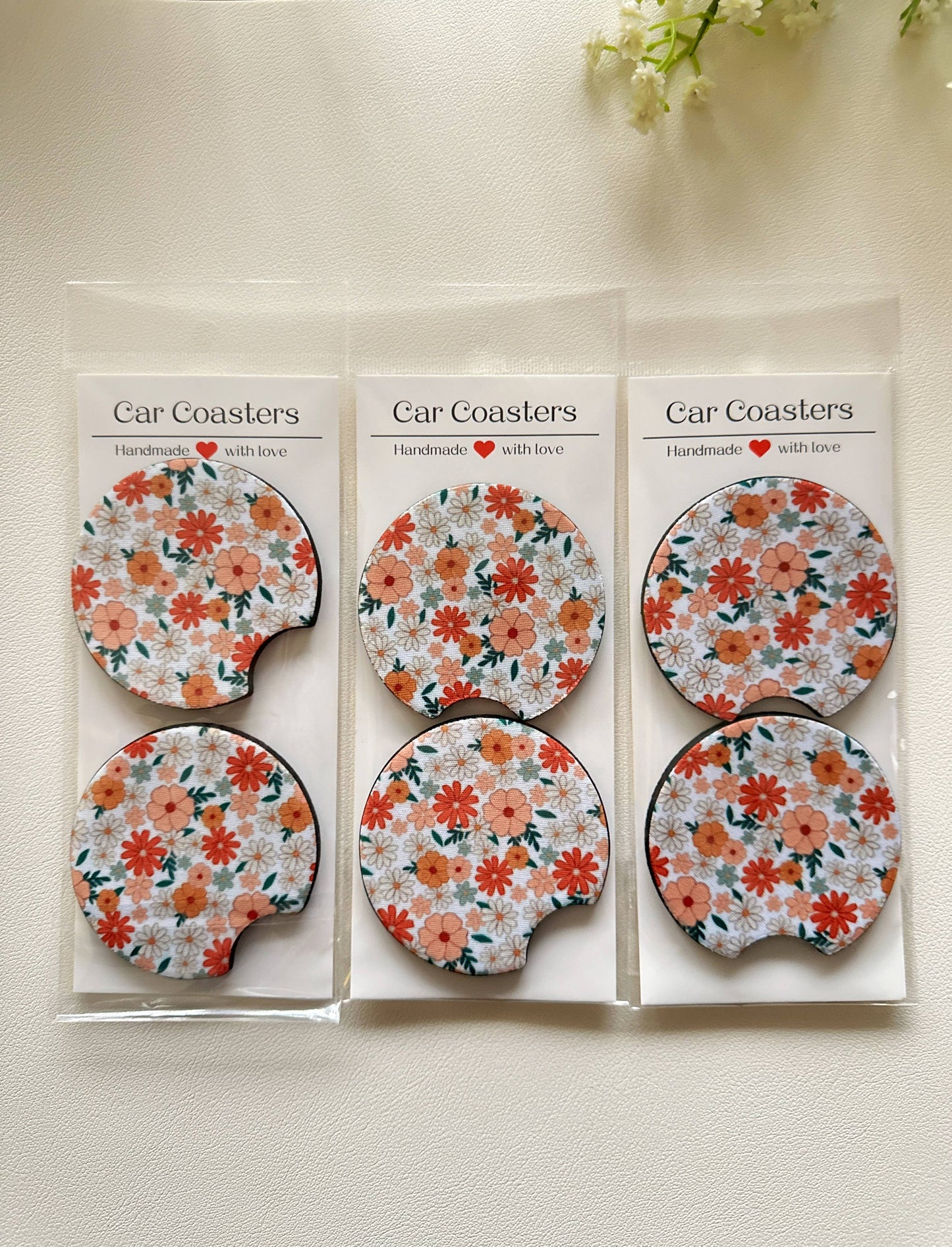 Car Coasters, Set of 2 Car Floral Boho Retro Coasters: #23