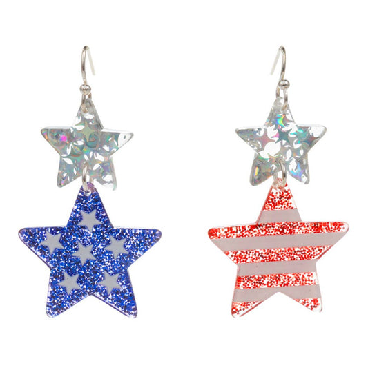 American Flag Printed Acetate Stars Hook Earrings: ONE SIZE / SV