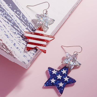 American Flag Printed Acetate Stars Hook Earrings: ONE SIZE / SV