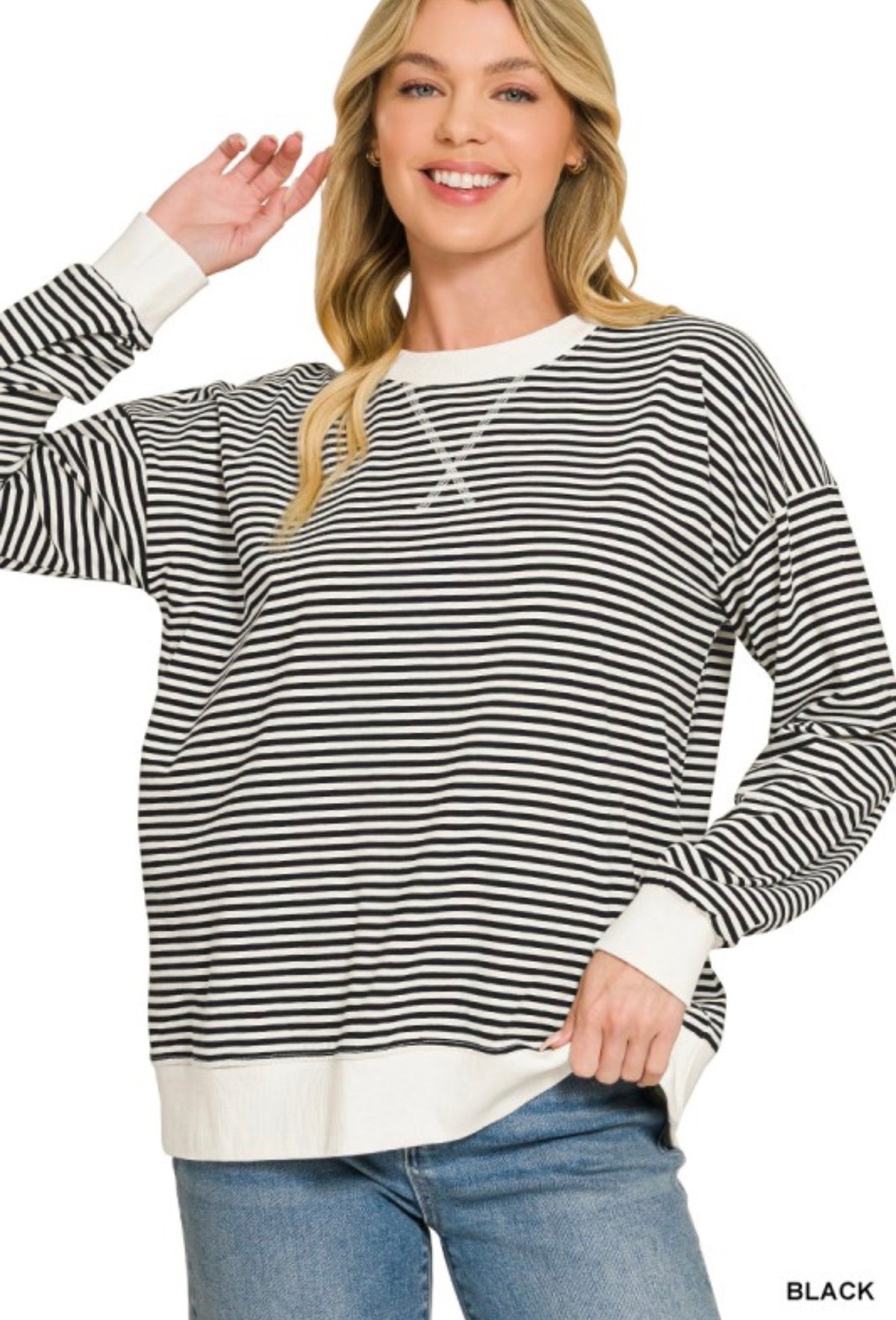 Black striped pullover