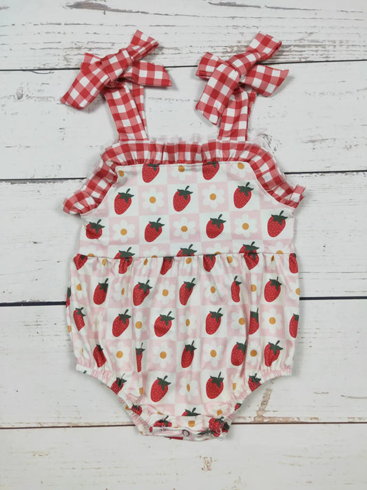 Baby Girl Checkered Strawberry Bubble Romper