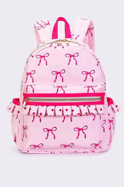 Bow Print Ruffle Backpack