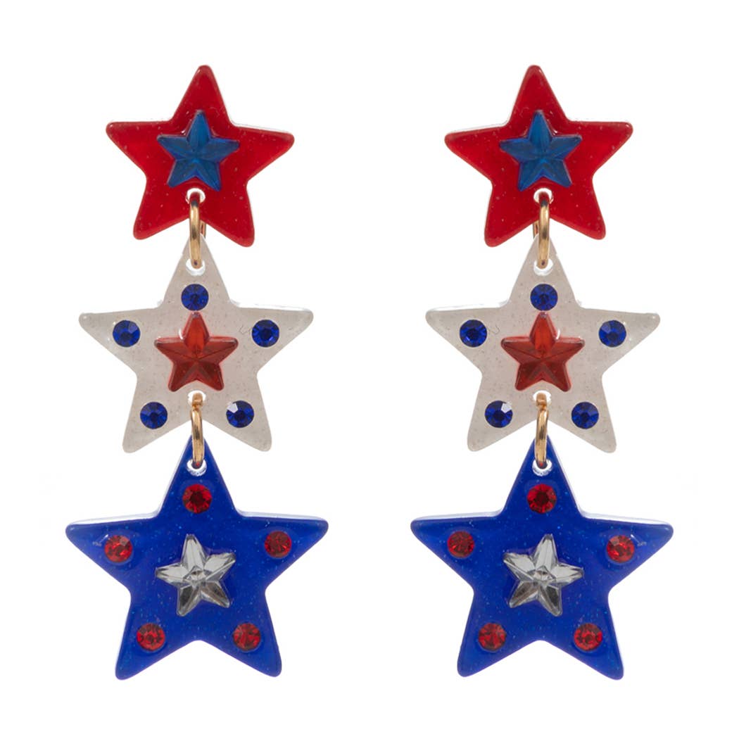 American Flag Designed Starts Post Earrings: ONE SIZE / SV