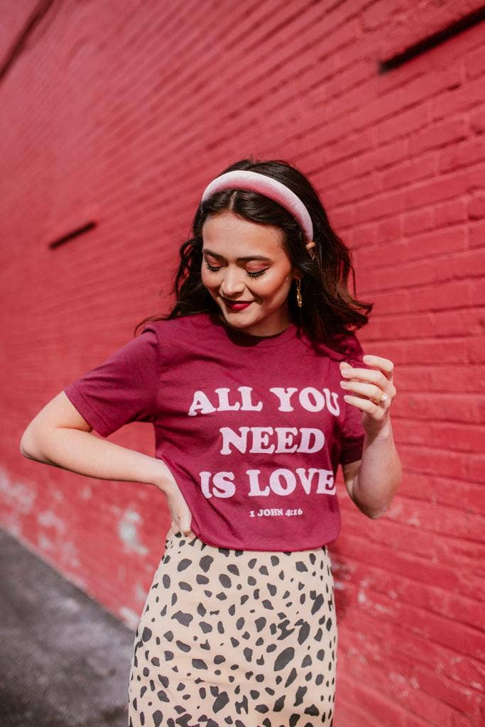 All You Need Is Love Graphic Tee: Maroon / 2XL