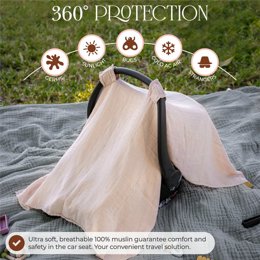 Muslin Cotton Baby Car Seat Cover-Blush